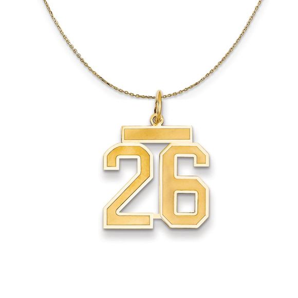 14k Yellow Gold, Jersey, Med Number 26 Necklace - 22 Inch